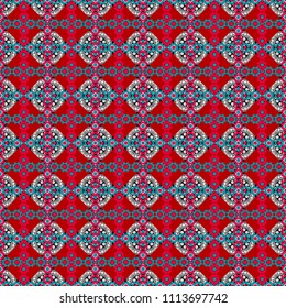 Vector gray, blue and red seamless background pattern with rhombuses.