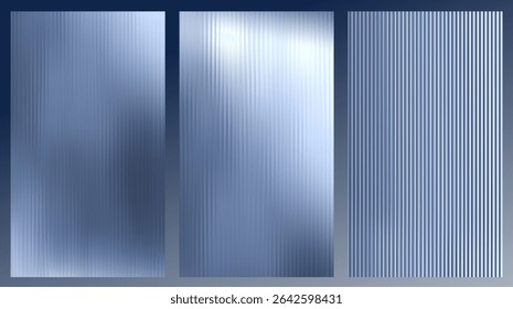 Vector Gray Blurred Glass Gradient background. Vertical Ribbed glass texture. Abstract bg.