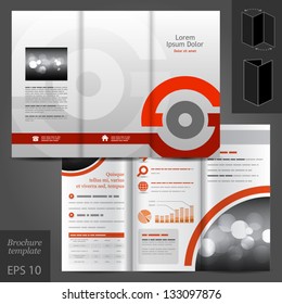 Vector gray brochure template design with red round elements. EPS 10