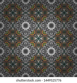 Vector gray, brown and green seamless background pattern with rhombuses.
