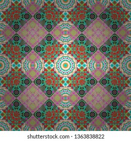 Vector gray, brown and green simple mandala optical illusion, psychedelic trippy abstract seamless pattern texture. Vector illustration.