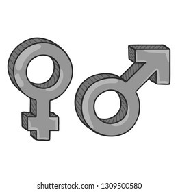 Vector Gray Cartoon Gender Symbols. Male and Female. Mars and Venus Signs