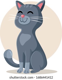 Vector Gray Cat Cartoon Illustration. Adorable pet animal feeling joyful and happy
