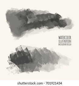 Vector gray color brush strokes. Watercolor monochrome Grunge isolated elements. Smoke brushes for your design. Freehand. Ink splash. Acrylic stamp. Vector illustration
