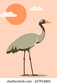 vector gray crane bird and sun