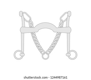 Vector gray flat cartoon  icon of horse bridle snaffle. Curb bit for dressage equestrian sport Isolated on white 