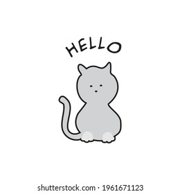 Vector of a gray fluffy cat saying hello. A cute and friendly cat who is greeting
