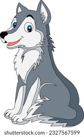 Vector Gray Fox Sitting Happy