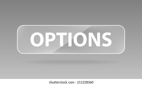 vector gray glass button with white sign options and reflection