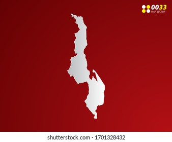 Vector Gray gradient of Malawi map on red background.