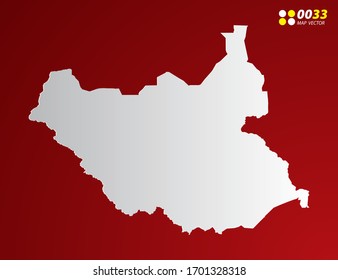 Gradiente gris vectorial de Sudán del Sur mapa sobre fondo rojo.