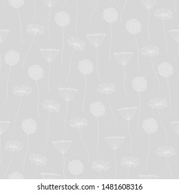 Vector Gray Grey Abstract Dandelions Seamless Repeat Pattern