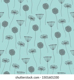 Vector Gray Grey Abstract Dandelions on Teal Green Seamless Repeat Pattern