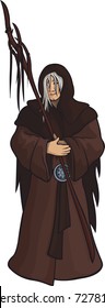 Vector gray haired priest viking without eye.