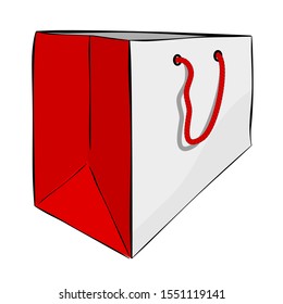 Vector Gray Hand Draw Sketch of Paper Bag with Red rope, Isolated on white
