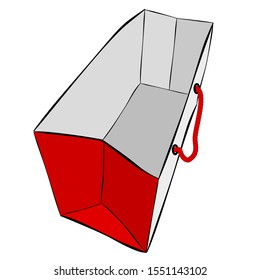 Vector Gray Hand Draw Sketch of Paper Bag with Red rope, Isolated on white
