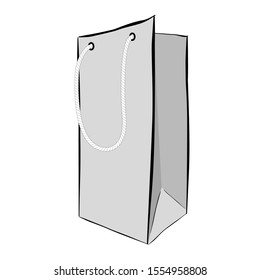 Vector Gray Hand Draw Sketch of Paper Bag with rope, Isolated on white

