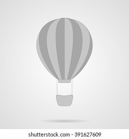 Vector Gray Hot Air Balloon Flat Icon over light gray background. Simple element for your designs, web, projects, logo, and other.