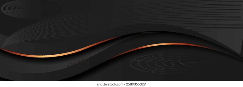 Vector gray line background curve element with black space for text and message design, overlapping layers