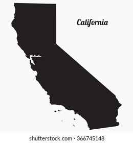 Vector gray map California. Isolated vector Illustration. Black on Grey background. EPS Illustration with an inscription California.