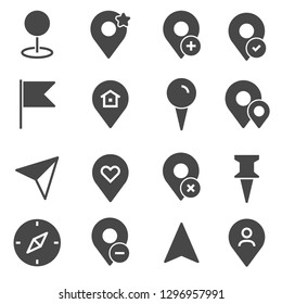 Vector gray map pointer icons set on white background