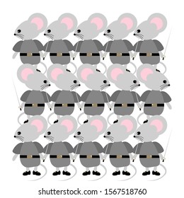 Vector gray mice in suits, background