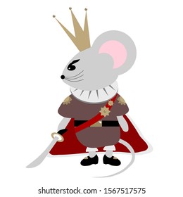 Vector gray mouse king in suit