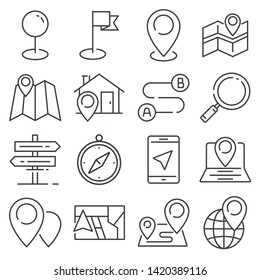 Vector Gray Navigation and Map line icons on white background