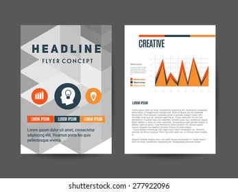 Vector gray and orange block background business brochure flyer template. Cover layout and infographics - vector illustration 