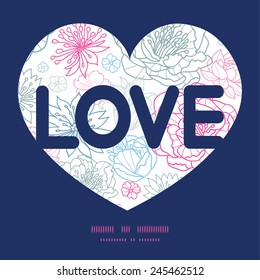 Vector gray and pink lineart florals love text frame pattern invitation greeting card template