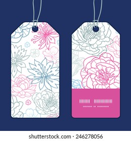 Vector gray and pink lineart florals vertical stripe frame pattern tags set