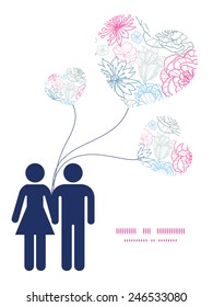 Vector gray and pink lineart florals couple in love silhouettes frame pattern invitation greeting card template