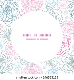 Vector gray and pink lineart florals frame seamless pattern background