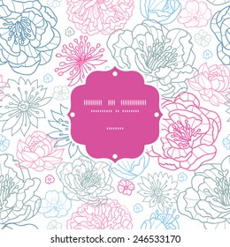 Vector gray and pink lineart florals frame seamless pattern background