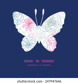 Vector gray and pink lineart florals butterfly silhouette pattern frame