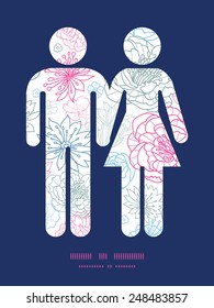 Vector gray and pink lineart florals couple in love silhouettes frame pattern invitation greeting card template