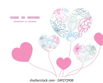 Vector gray and pink lineart florals heart symbol frame pattern invitation greeting card template