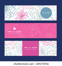 Vector gray and pink lineart florals horizontal banners set pattern background