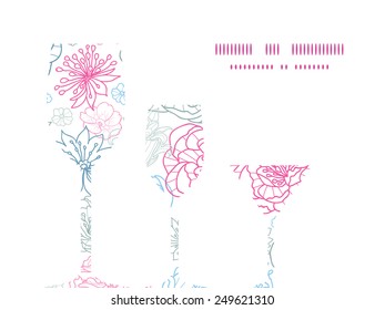 Vector gray and pink lineart florals three wine glasses silhouettes pattern frame