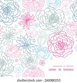 Vector gray and pink lineart florals frame corner pattern background
