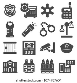 Vector gray police icons set on white background