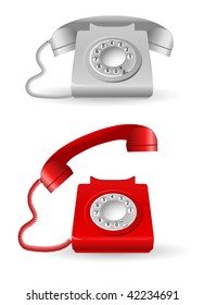 vector gray and red retro phones