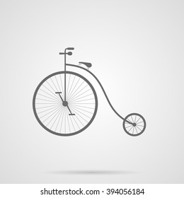 Vector Gray Retro Bicycle Flat Icon over light gray background. Simple element for your  designs,  projects, logo, and other