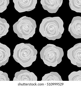 Vector gray rose flowers seamless pattern.