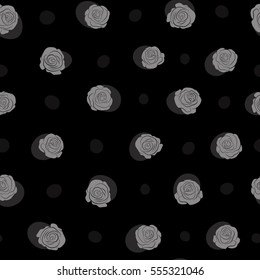 Vector gray rose flowers seamless pattern.