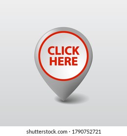 Vector gray round 3D click here pointer - button. Icon needle illustration for business and e-commerce.