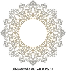 Vector gray round oriental ornament. Arabic patterned circle of Iran, Iraq, Turkey, Syria. Persian frame, border. Lacy carved snowflake.

