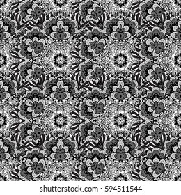 Vector gray seamless pattern. Seamless gray textured curls. Vintage elements in oriental style arabesques. Vector illustration.