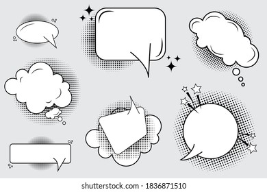 Vector gray set of bubble spitches. Tax badges for conversations. Images of thoughts in the form of comics. Stock image.