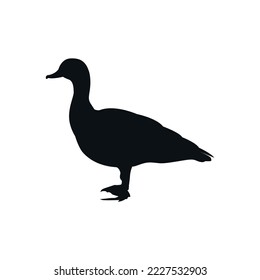 Silueta gris vectorial del pato aislado sobre fondo blanco, ilustración vectorial de animales de granja.